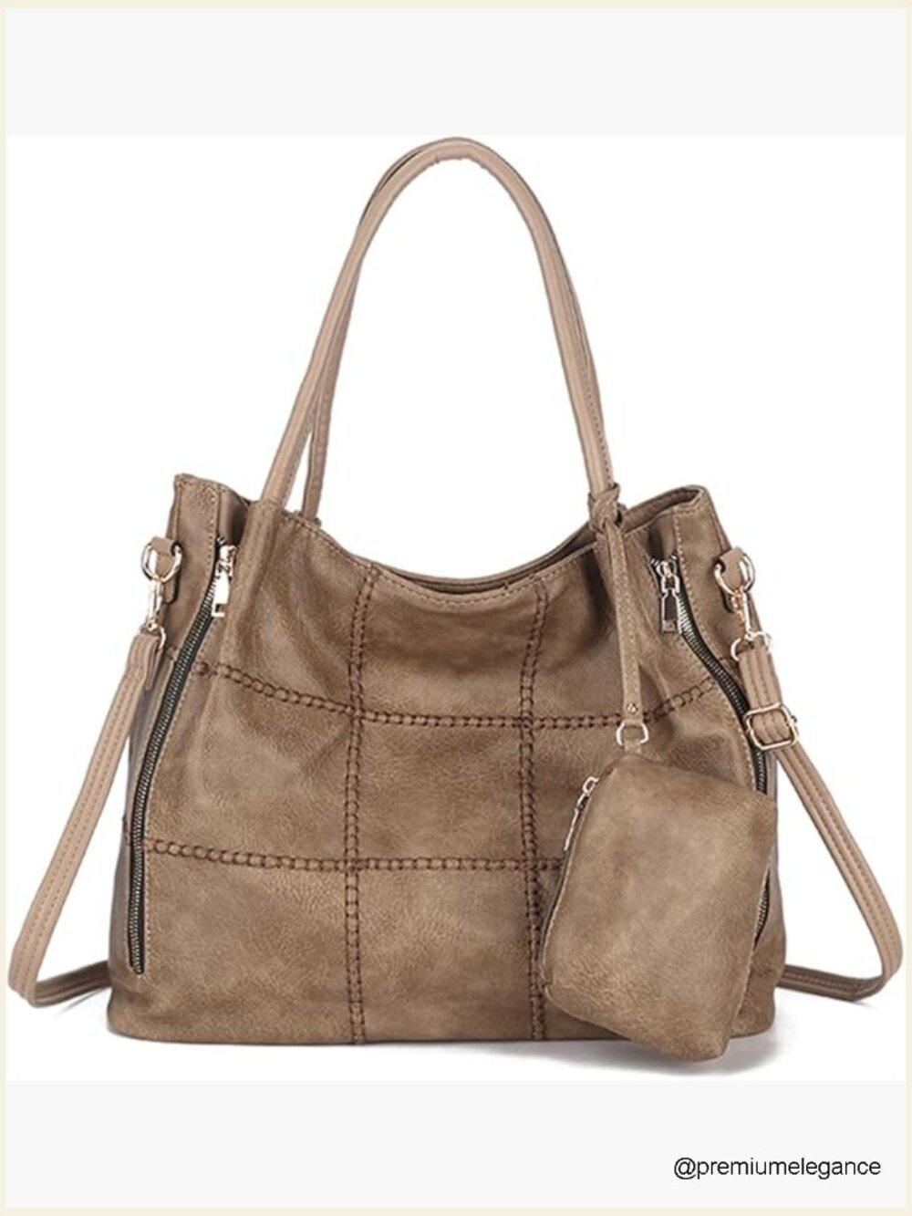 Set of 2 Soft Faux Leather Tote Handbags, Slouchy Shoulder Purse Satchel